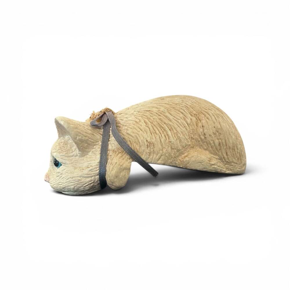 Vintage Resin Cat Shelf Sitter Figurine with Blue Ribbon